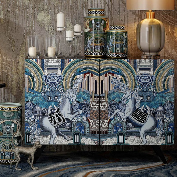 French-Inspired Sideboard with Classic Architecture and Symbolist Atmospheres