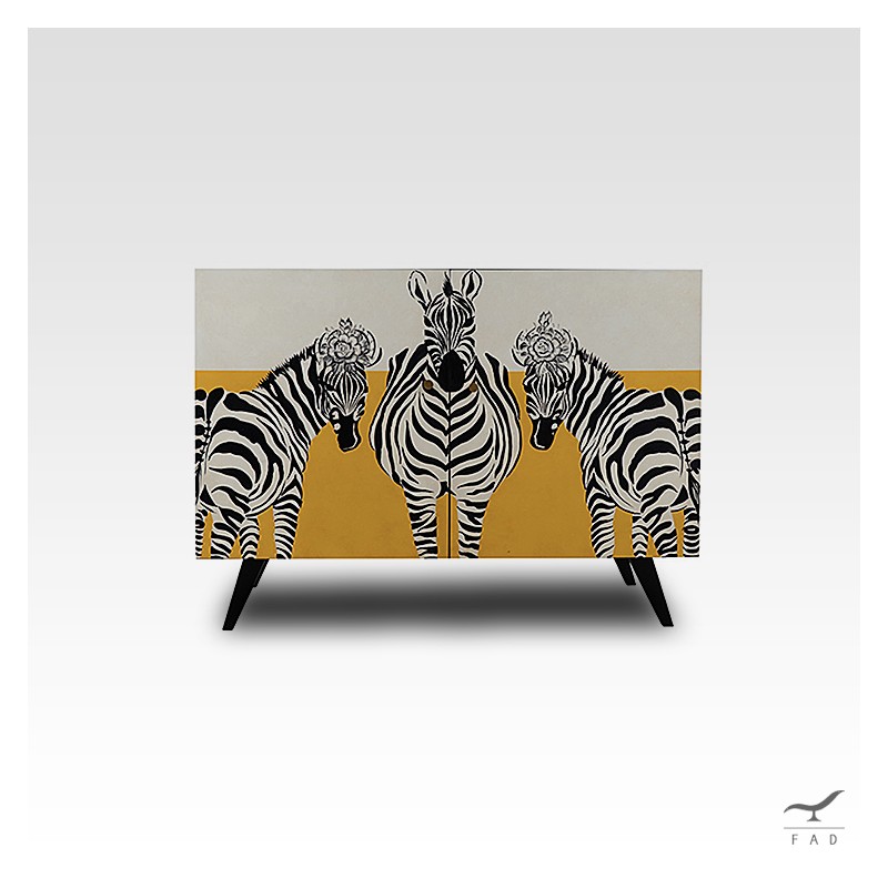 African Inspired Zebra Screen-Printed Sideboard | Eco-Friendly Furniture