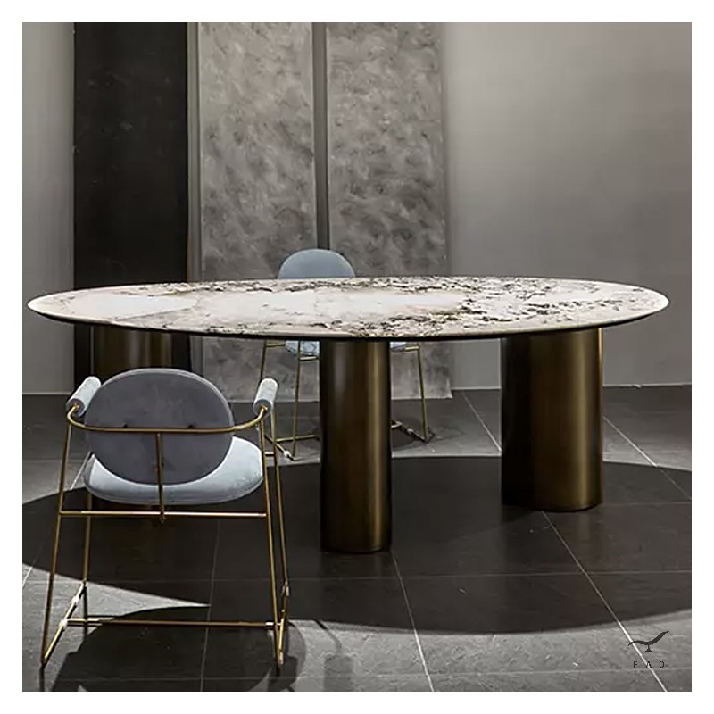 Lagos Tavolo in marmo con base in ottone cromato di Baxter