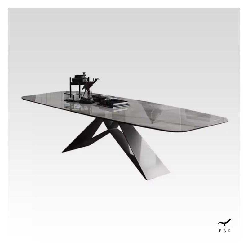 Luxurious table with its marble top. Colors black, bronze or chromed steel