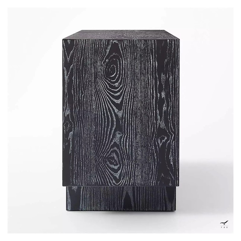 Modern Black Sideboard with Parquet Design | Elegant Three-Door Wooden Cabinet