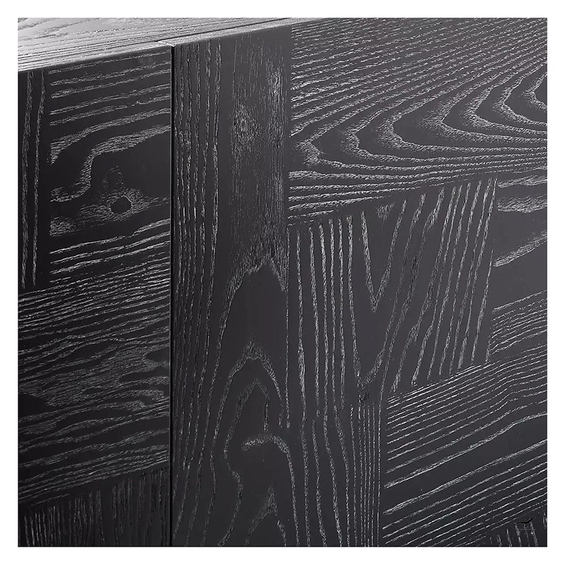 Modern Black Sideboard with Parquet Design | Elegant Three-Door Wooden Cabinet