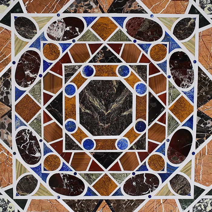 Tavolino in pietre dure: splendido marmo con disegno a spirali