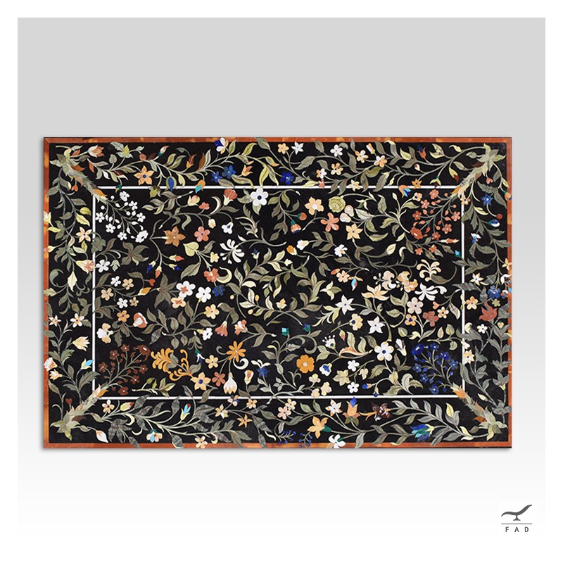 Tavolo rettangolare in pietre dure - Decorazione floreale - Marmi - Stile rinascimentale fiorentino