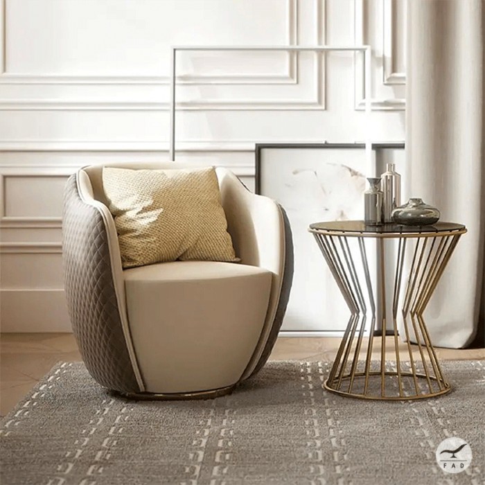 RANDY Armchair – Quilted luxury armchair with brass base for elegant interiors by FADesign