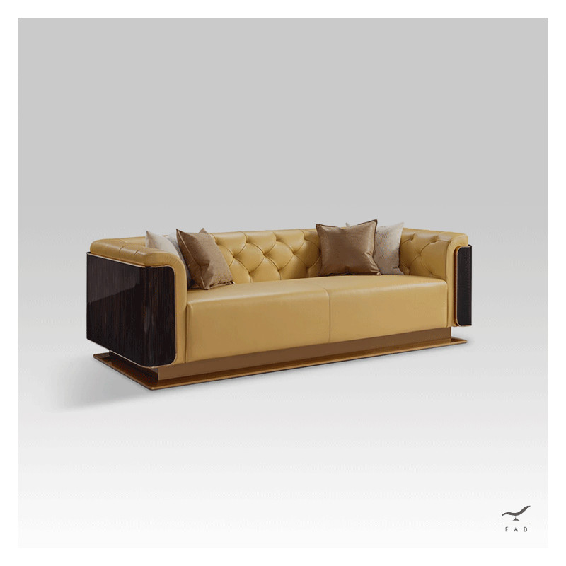 DUBAI Sofa | Brass, Walnut Root and Leather Luxury Sofa | FADesign