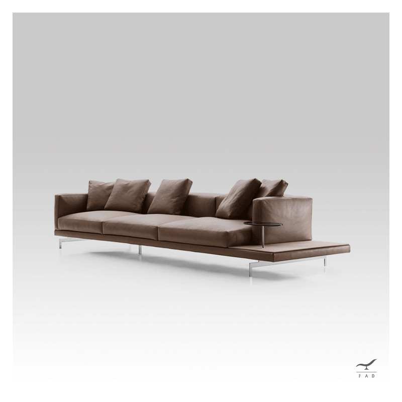 PRAGA Sofa | Luxury Linear Sofa with Leather Details and Steel Legs | FADesign