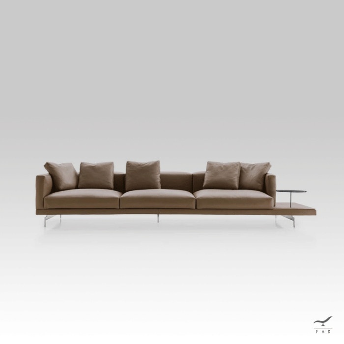 PRAGA Sofa | Luxury Linear Sofa with Leather Details and Steel Legs | FADesign