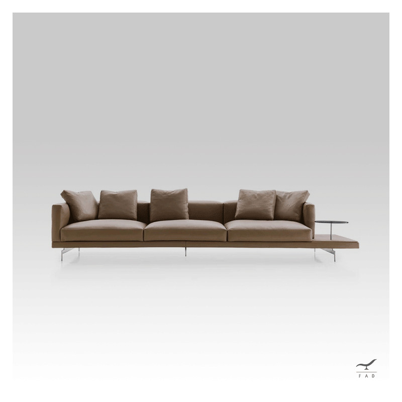 PRAGA Sofa | Luxury Linear Sofa with Leather Details and Steel Legs | FADesign