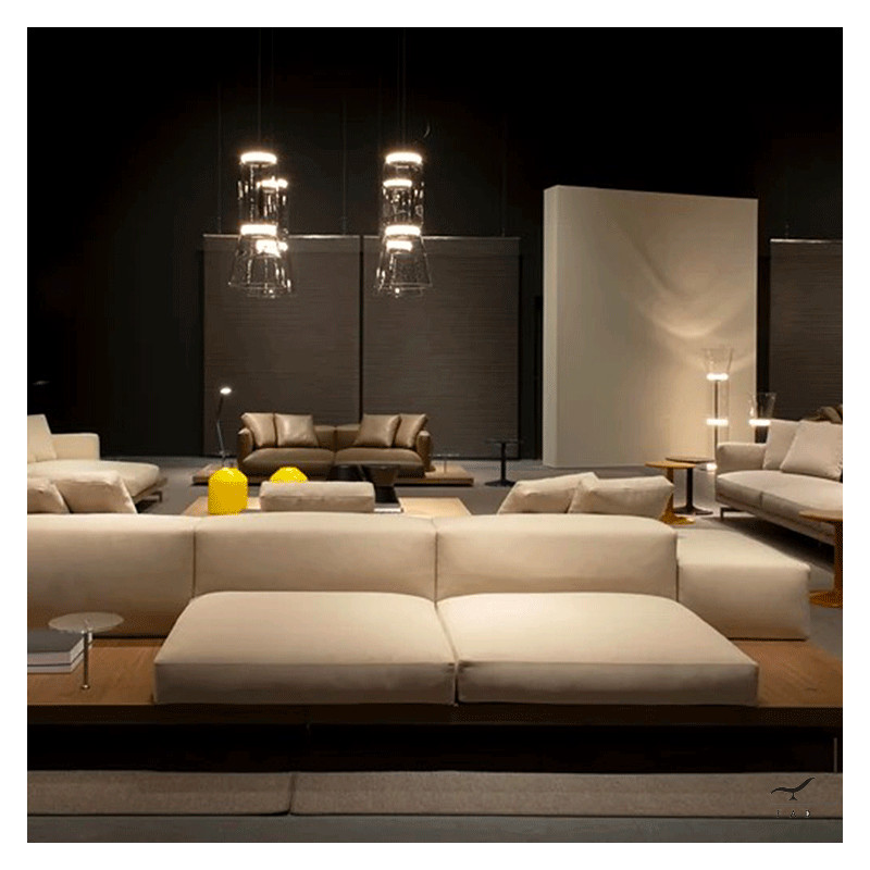 PRAGA Sofa | Luxury Linear Sofa with Leather Details and Steel Legs | FADesign
