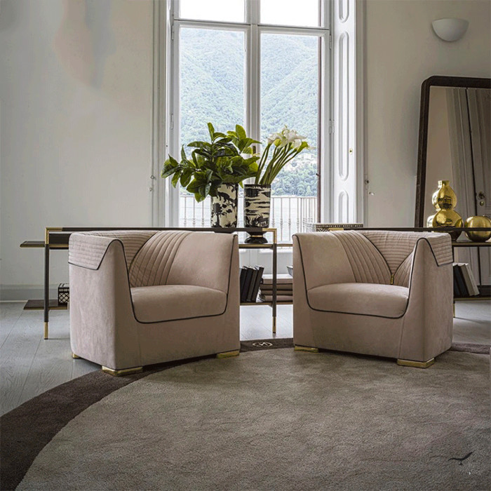 David armchair with solid wood structure and elegant fabric upholstery