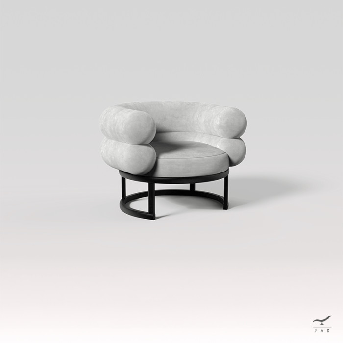 Angie round design armchair with metal base and double cushion backrest