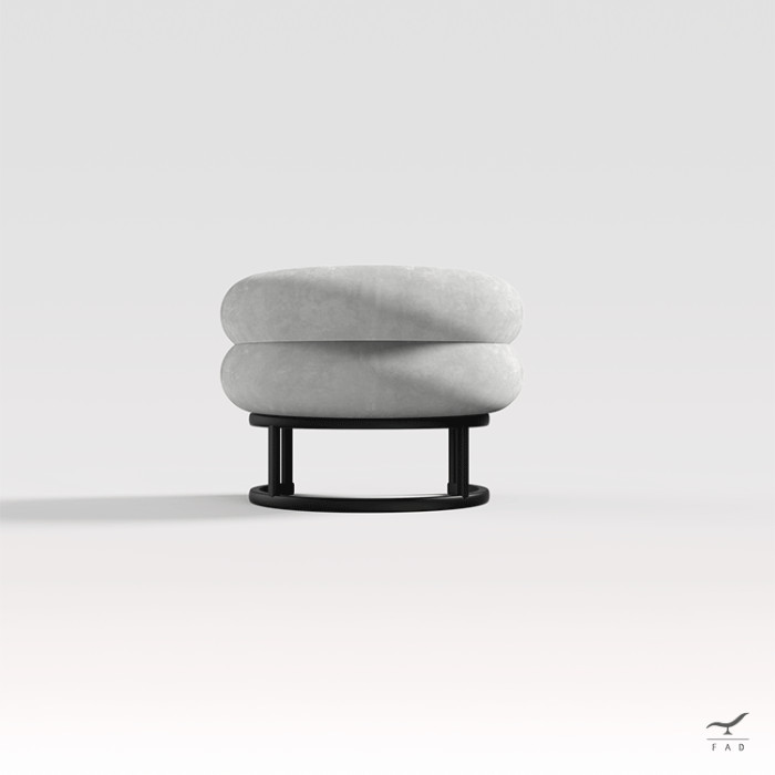 Angie round design armchair with metal base and double cushion backrest
