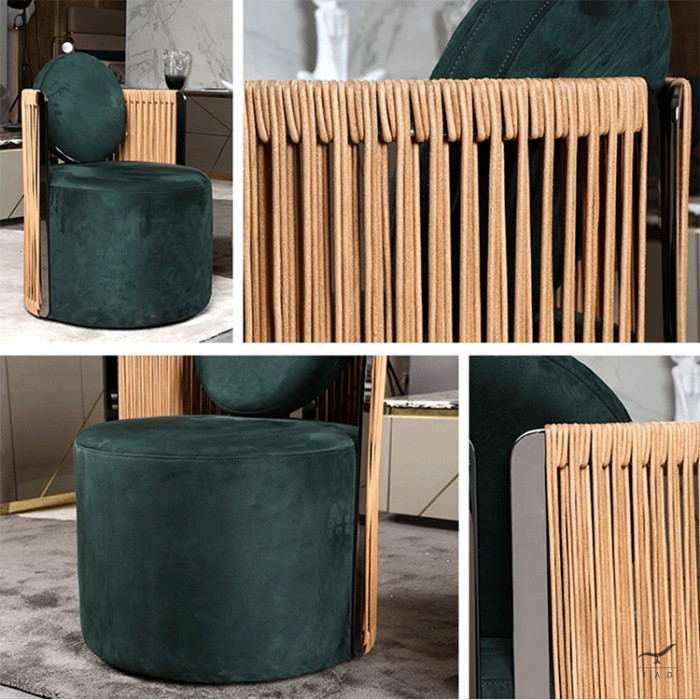 MARTIN Armchair with leather rope backrest and minimalist frame for luxury interiors