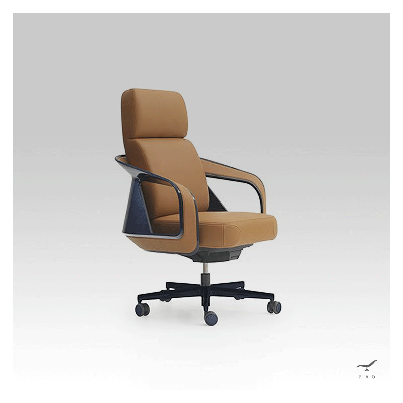 Luxury Blue Leather Office Chair with Carbon Fiber | Customizable - Ideal for Elegant Offices