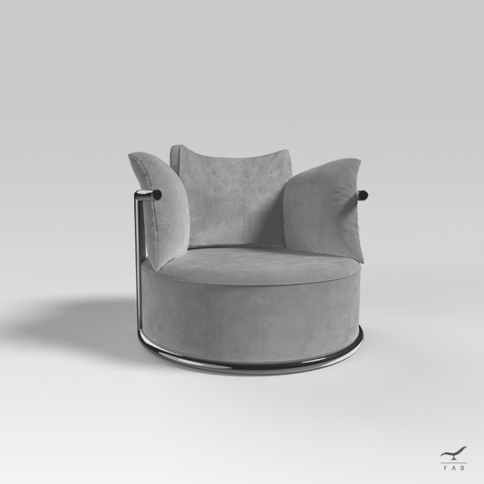 LINDA designer armchair in stainless steel and padded seat for luxury spaces