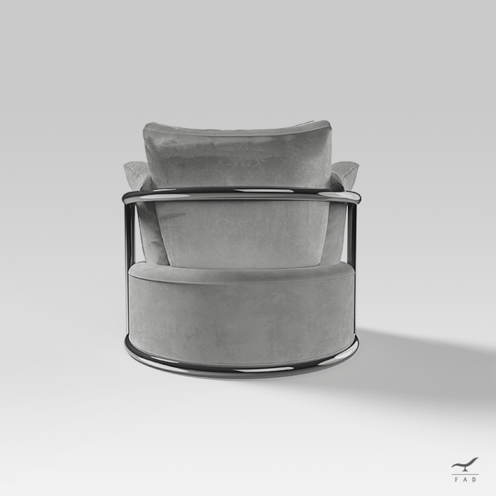 LINDA designer armchair in stainless steel and padded seat for luxury spaces