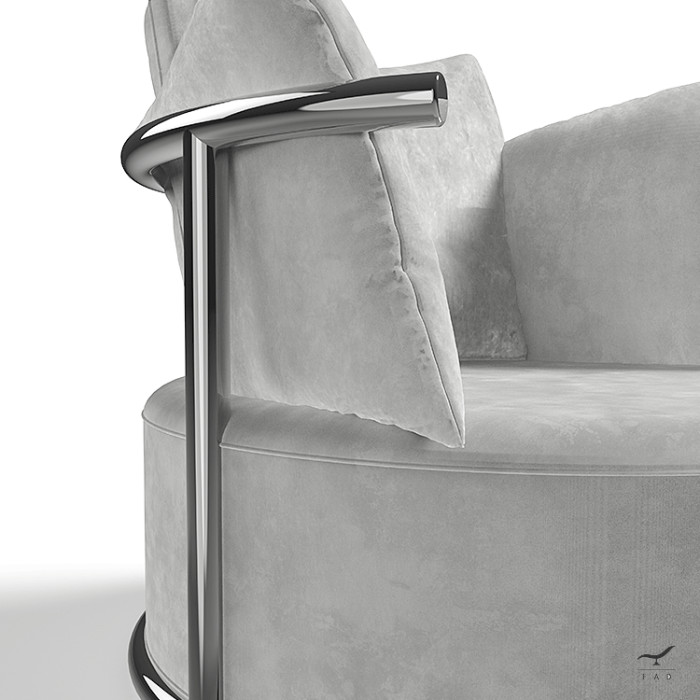 LINDA designer armchair in stainless steel and padded seat for luxury spaces