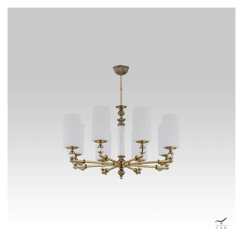 Baroque chandelier glass and gold painted steel structure