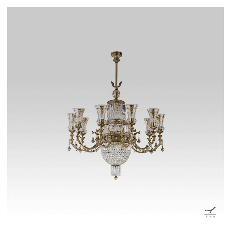 Lampadario Barocco di Lusso in Cristallo e Oro - Per Ville e Hotel di Lusso