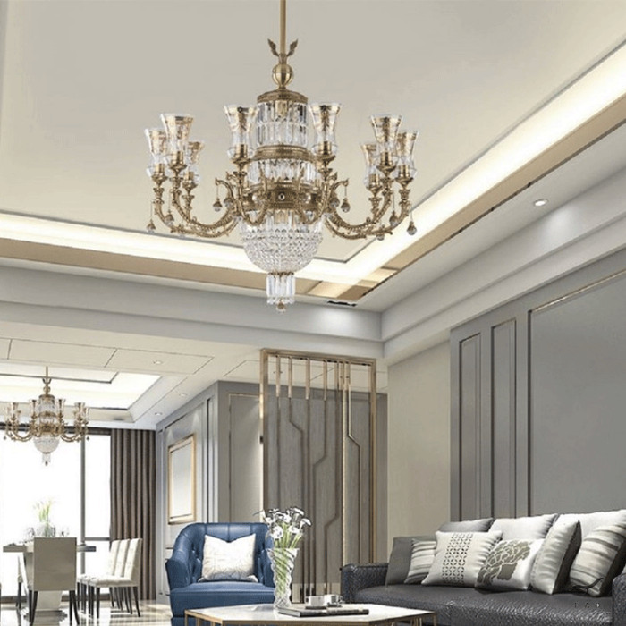 Lampadario Barocco di Lusso in Cristallo e Oro - Per Ville e Hotel di Lusso