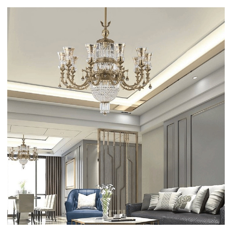 Lampadario Barocco di Lusso in Cristallo e Oro - Per Ville e Hotel di Lusso