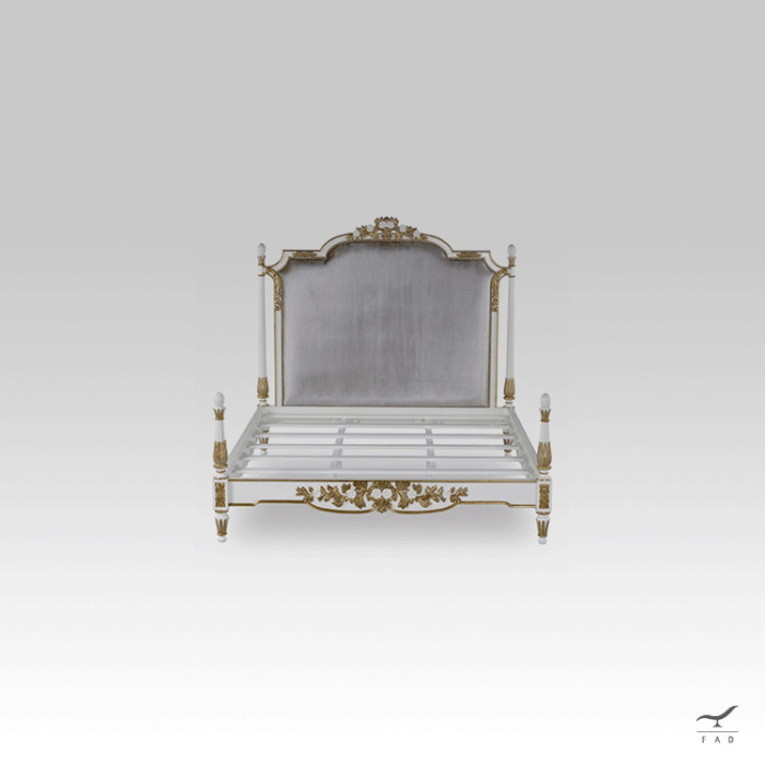 Luxury Antique-Style Bed with Inlaid Gold Leaves | Customizable for Hotels & Palaces
