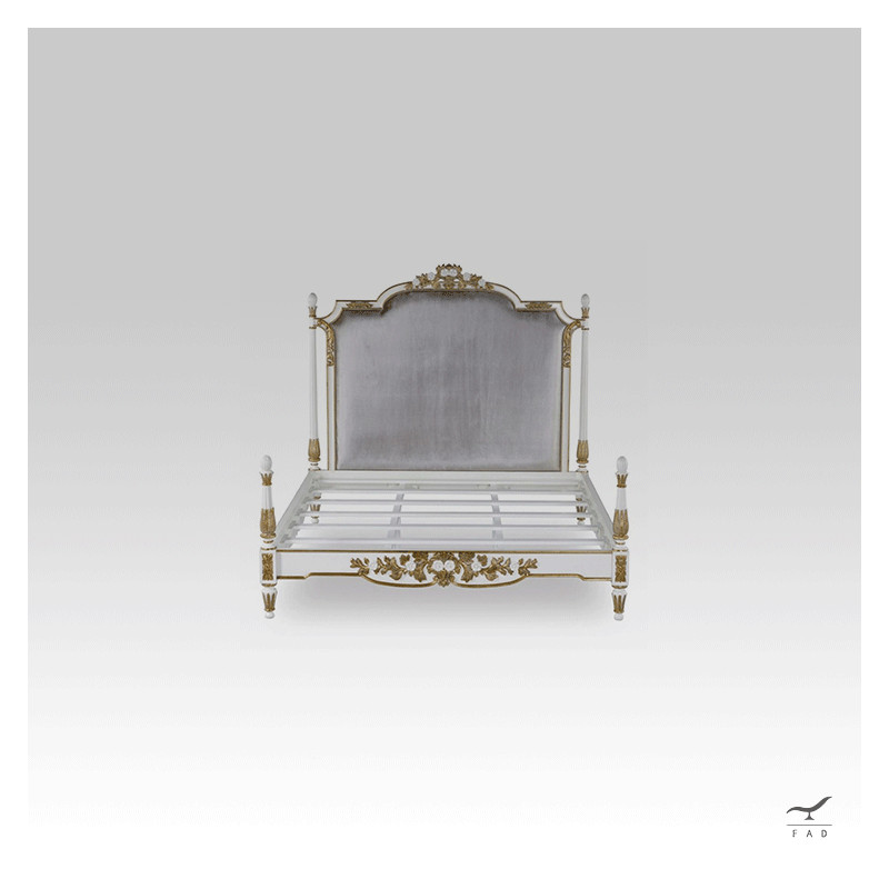 Luxury Antique-Style Bed with Inlaid Gold Leaves | Customizable for Hotels & Palaces