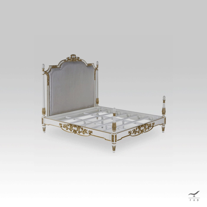 Baroque style bed with golden leaves and lacquered flowers