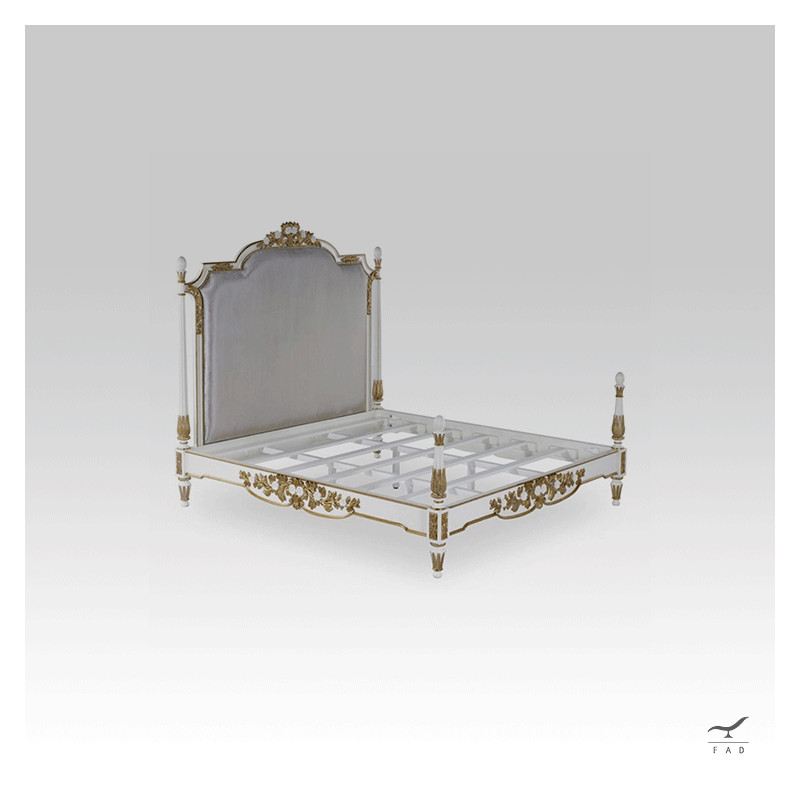 Baroque style bed with golden leaves and lacquered flowers