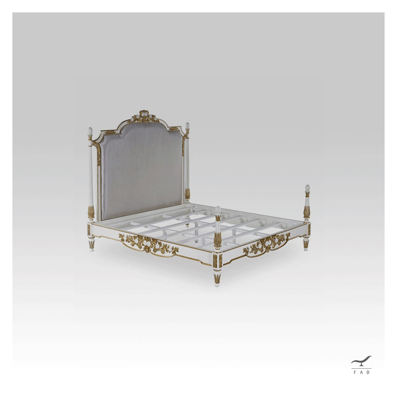 Luxury Antique-Style Bed with Inlaid Gold Leaves | Customizable for Hotels & Palaces
