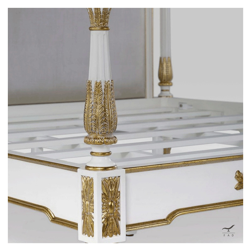 Luxury Antique-Style Bed with Inlaid Gold Leaves | Customizable for Hotels & Palaces