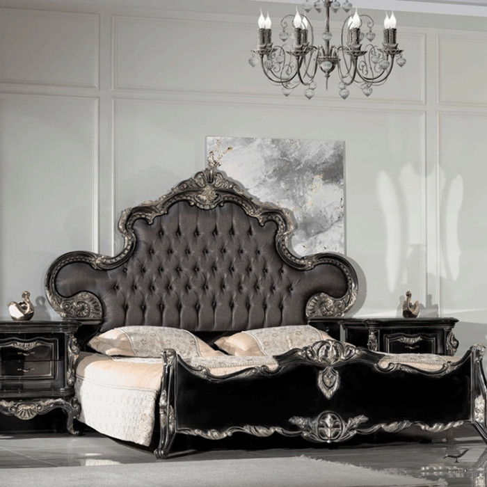 Letto in stile Barocco intarsiato e laccato