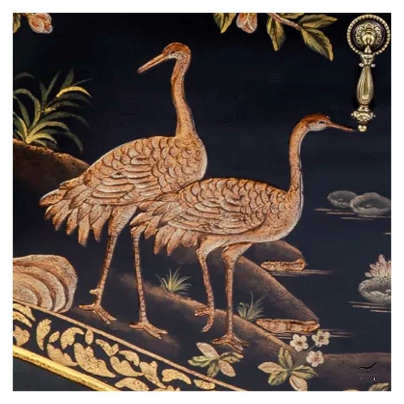 Luxury Eighteenth Century Lacquered Sideboard with Floral Motifs and Birds