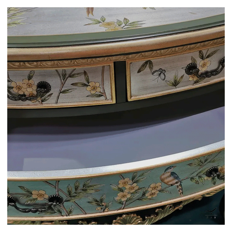 Credenza antica con disegno a mezzaluna - Pittura cinese e decorazioni del settecento - Perfetta per arredamenti di lusso