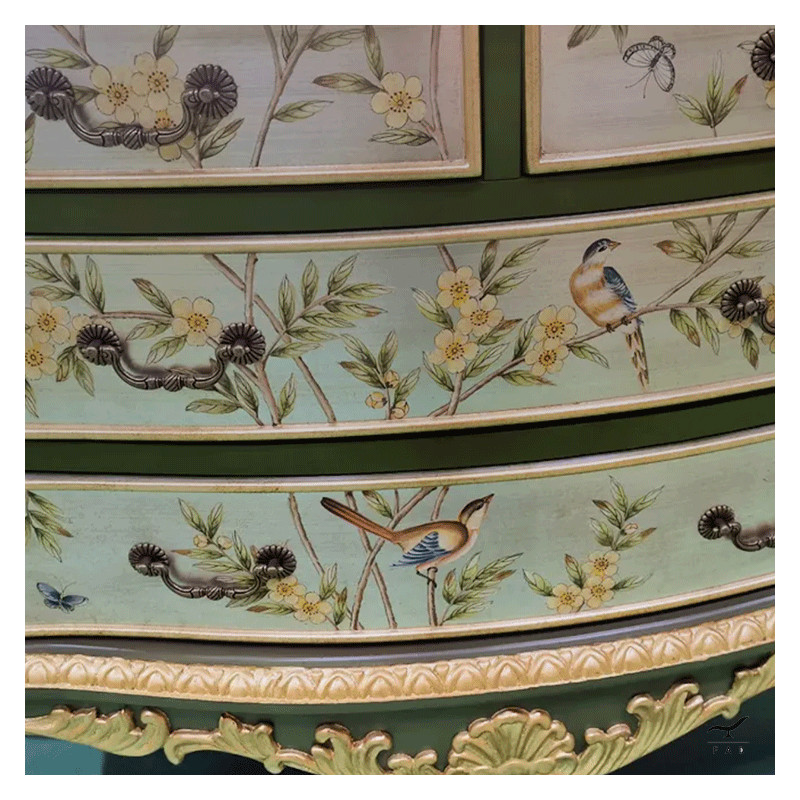 Credenza antica con disegno a mezzaluna - Pittura cinese e decorazioni del settecento - Perfetta per arredamenti di lusso