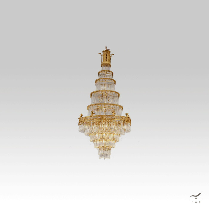 Luxury Baroque Chandelier with Crystal Inserts and Gold Painted Steel Structure