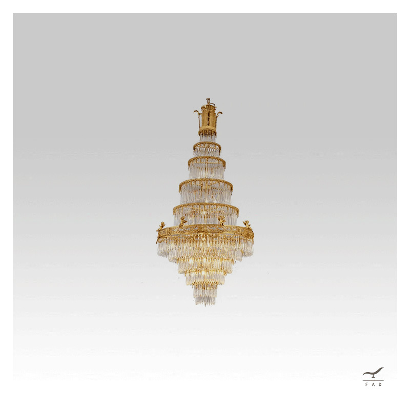 Luxury Baroque Chandelier with Crystal Inserts and Gold Painted Steel Structure