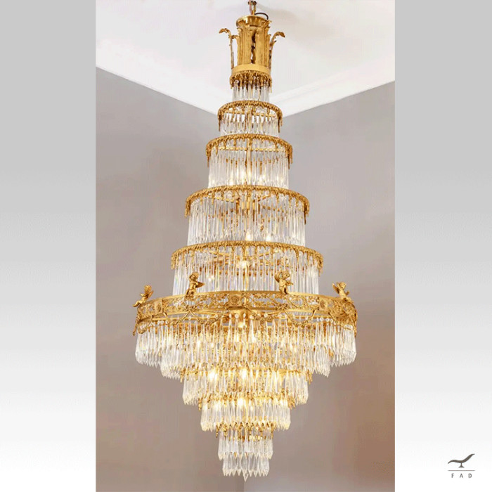 Luxury Baroque Chandelier with Crystal Inserts and Gold Painted Steel Structure