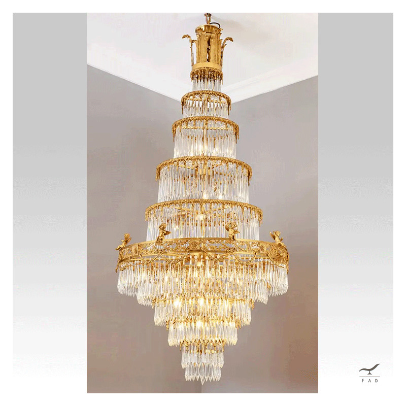 Luxury Baroque Chandelier with Crystal Inserts and Gold Painted Steel Structure