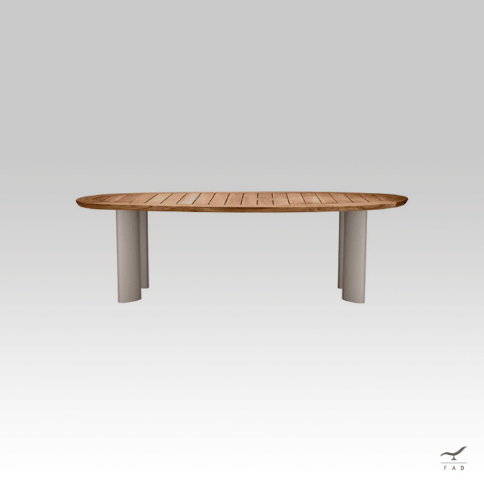 TELOS Oval Teak Table with Painted Aluminum Legs | Elegant Designer Garden Table