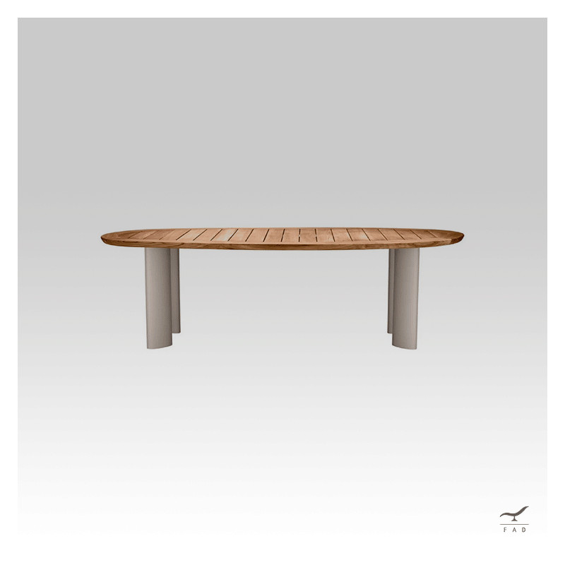 TELOS Oval Teak Table with Painted Aluminum Legs | Elegant Designer Garden Table