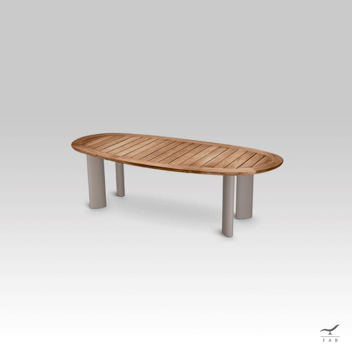 TELOS Oval Teak Table with Painted Aluminum Legs | Elegant Designer Garden Table