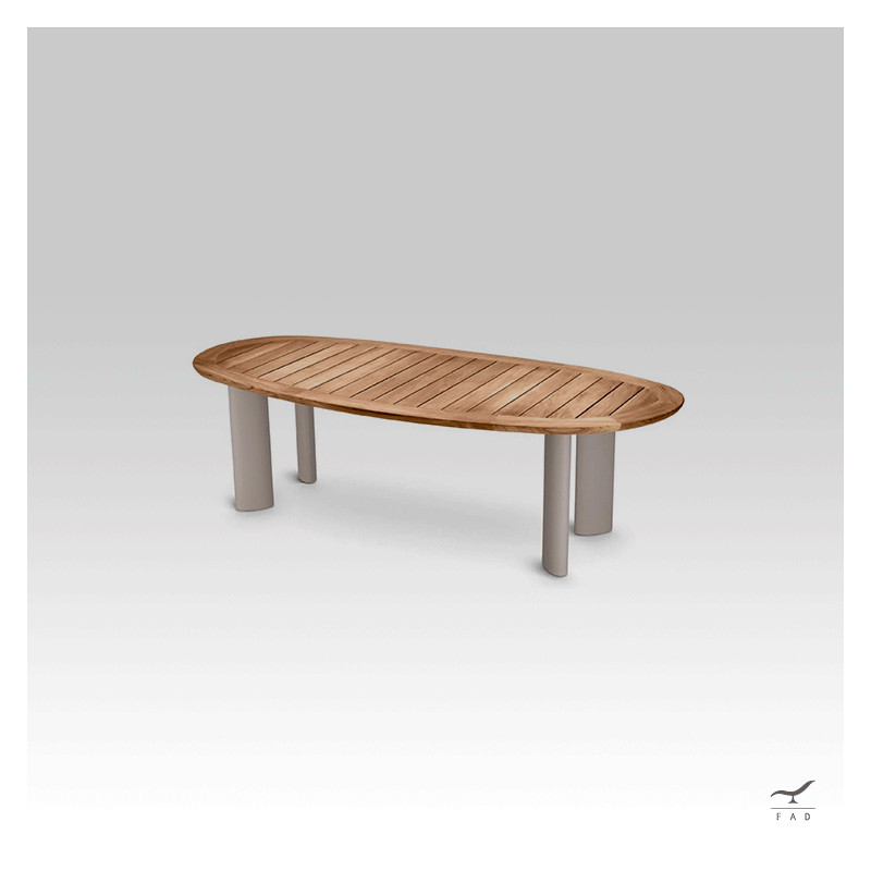 TELOS Oval Teak Table with Painted Aluminum Legs | Elegant Designer Garden Table