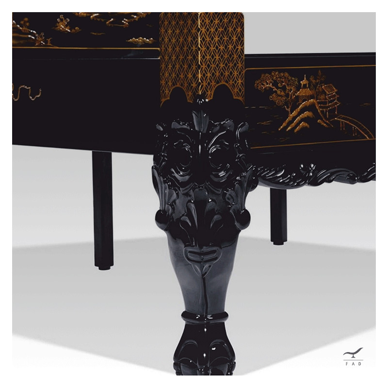 Letto a Baldacchino Barocco Cinese | Arredo di Lusso Nero e Dorato