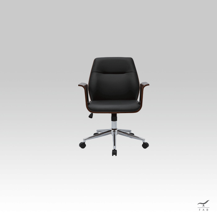 Modern TAIWAN Office Armchair with Wooden Armrests and Chromed Metal Base