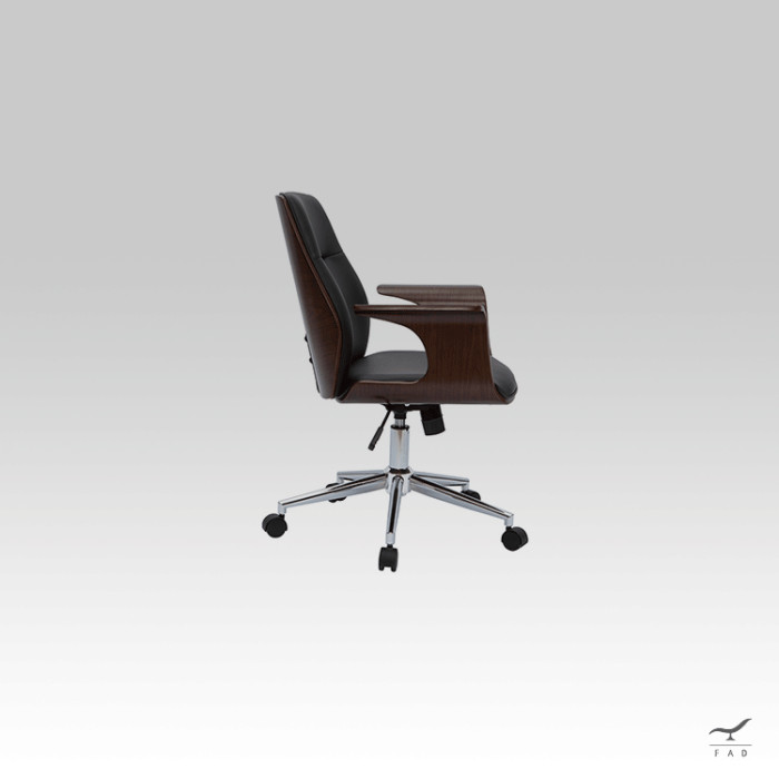 Modern TAIWAN Office Armchair with Wooden Armrests and Chromed Metal Base