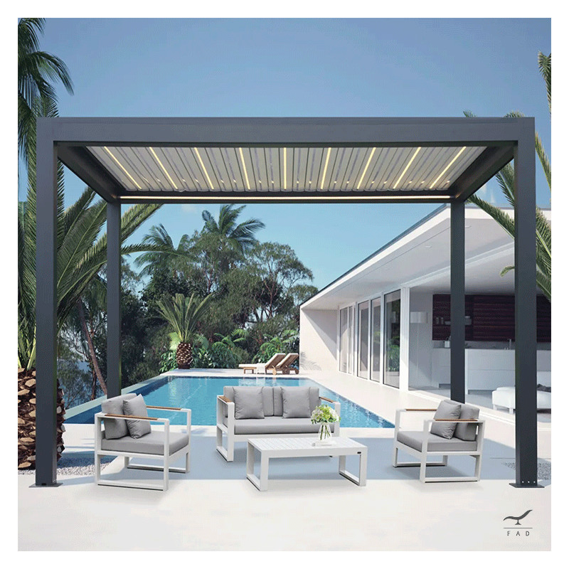 Customizable Aluminum Pergola with Foldable Roof and Integrated LEDs