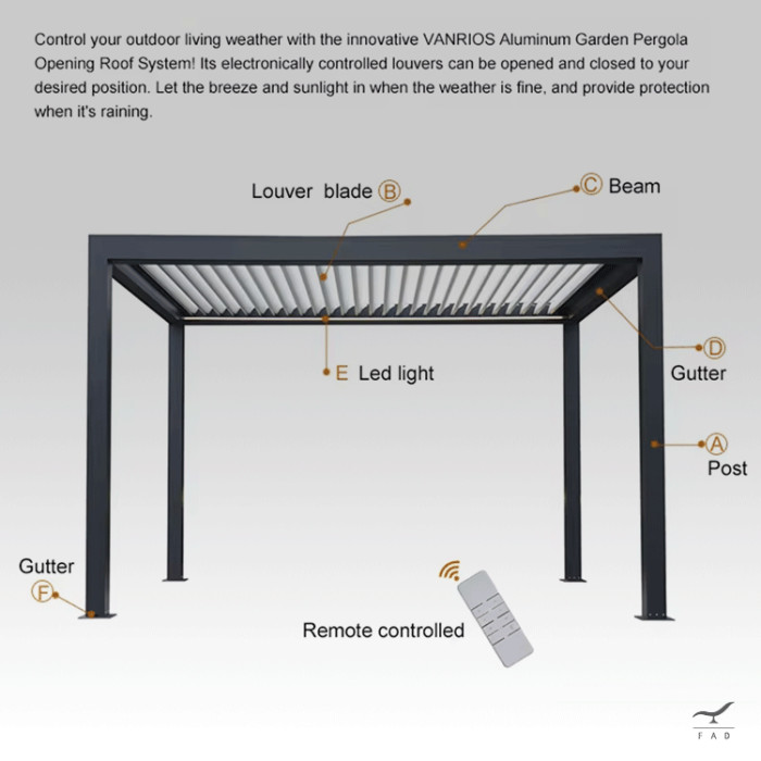 Customizable Aluminum Pergola with Foldable Roof and Integrated LEDs