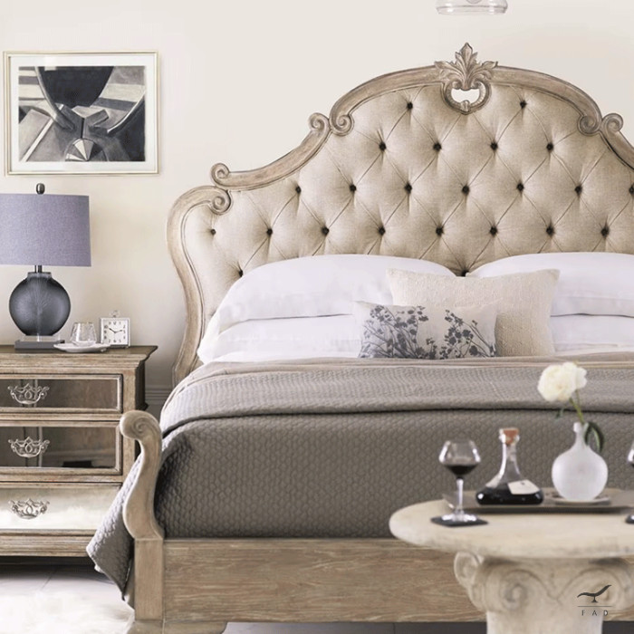 Luxurious Provençal Solid Oak Wood Bed | French Eighteenth-Century Design